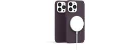 For iP15 Pro Max PU Leather with inner [Magnetic Circle] Colored Metal Buttons - Dark Cherry