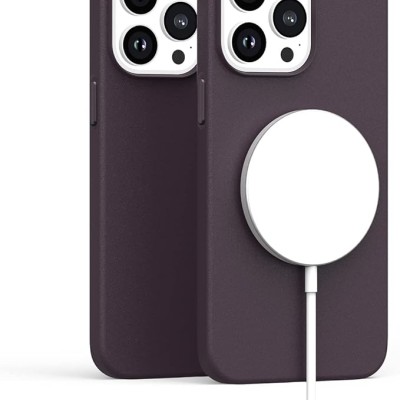 For iP15 Pro Max PU Leather with inner [Magnetic Circle] Colored Metal Buttons - Dark Cherry