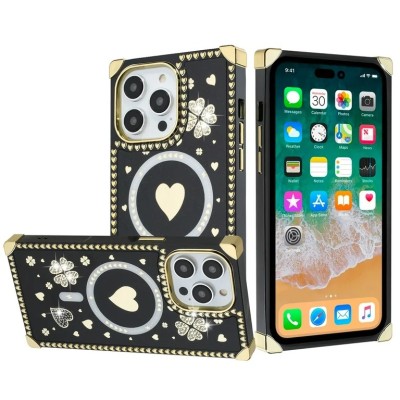 For iP15 Pro Max Design Square Hearts Passion Case Cover - Teal