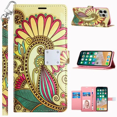 For iP15 Pro Max Design Wallet ID Credit Card Money Holder with Magnetic Metal Closure including Lanyard - Dark Grunge Eiffel Tower Paris Sakura Flowers