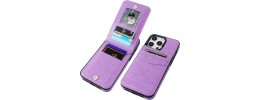 For iP15 Pro Max Design Wallet ID Credit Card Money Holder with Magnetic Metal Closure including Lanyard - Purple Lily