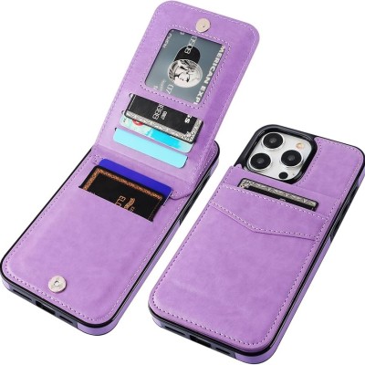 For iP15 Pro Max Design Wallet ID Credit Card Money Holder with Magnetic Metal Closure including Lanyard - Purple Lily