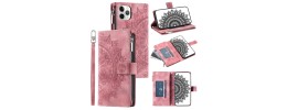 For iP15 Pro Max Design Wallet ID Credit Card Money Holder with Magnetic Metal Closure including Lanyard - Rose Pink Floral