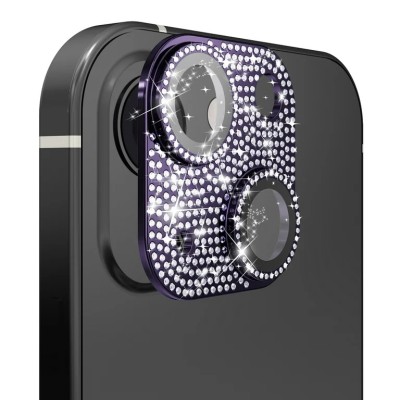For iP15 Pro Max Diamond Bling Camera Lens Full Tempered Glass - Purple