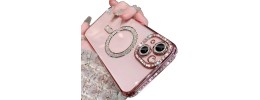 For iP15 Pro Max Diamond Magnetic Circle Thick TPU with Camera Protection - Rose Gold