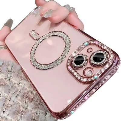 For iP15 Pro Max Diamond Magnetic Circle Thick TPU with Camera Protection - Rose Gold