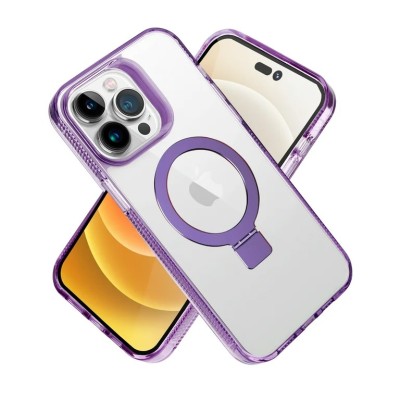 For iP15 Pro Max Dotted Edged Line Transparent HQ Magnetic Ring Stand Hybrid - Light Purple