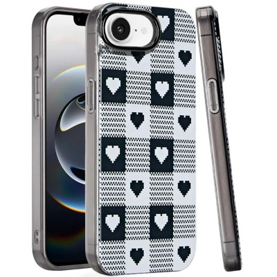 For iP15 Pro Max Double Layer Design IMD TPU Case - Checker Hearts