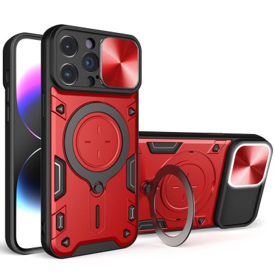 For iP15 Pro Max ELITE Camera Push Magnetic Ring Stand Hybrid Case Cover - Red