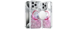 For iP15 Pro Max Epoxy Glitter Shimmer [Magnetic Circle] Hybrid Case - Hot Pink