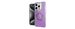For iP15 Pro Max Epoxy Sticker Glitter 3in1 Shockproof Transparent Hybrid Case - Hot Pink + Purple