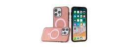 For iP15 Pro Max Fashion PU Vegan Chrome Edged Case Cover - Pink