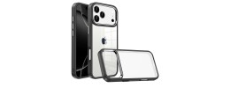 For iP15 Pro Max Finest Transparent Thick Acrylic Hybrid Metal Buttons Cover Case - Black