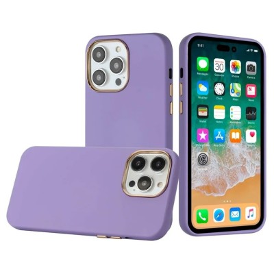 For iP15 Pro Max Flashy Diamond Leather Sticked On Hybrid with Chrome Camera Edge - Light Purple