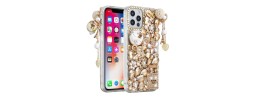For iP15 Pro Max Floral Full Diamond Bling Case Cover - Gold