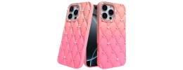 For iP15 Pro Max Floral Joy Glitter Shimmer Leather Feel Thick TPU Case - Orange/Pink