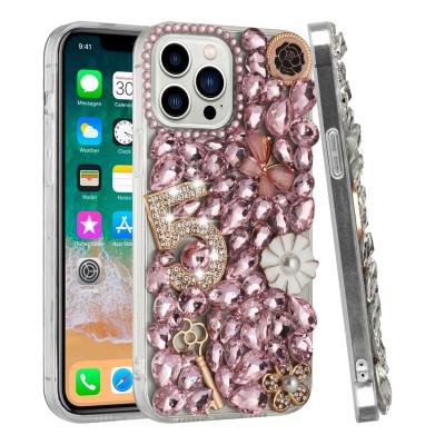 For iP15 Pro Max Full Diamond with Ornaments Case Cover - Crystal Five Ornament Floral