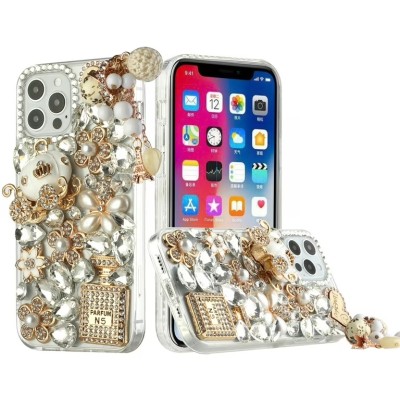For iP15 Pro Max Full Diamond with Ornaments Case Cover - Ultimate Multi Ornament Gold