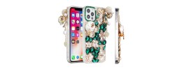 For iP15 Pro Max Full Diamond with Ornaments Case Cover - Ultimate Multi Ornament Green