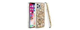 For iP15 Pro Max Full Diamond with Ornaments Hard TPU Case Cover - Gold Panda Floral