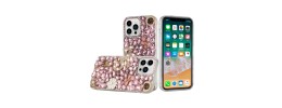 For iP15 Pro Max Full Diamond with Ornaments Hard TPU Case Cover - Hearty Pink Pearl Heart