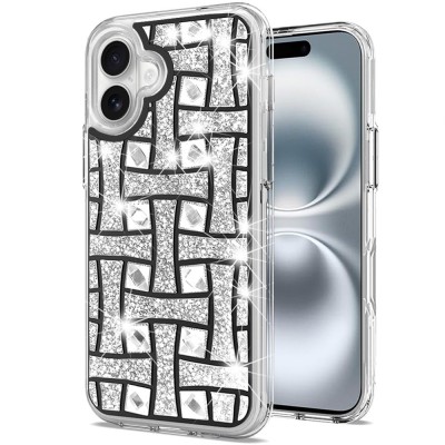 For iP15 Pro Max Full Diamond with Ornaments Hard TPU Case Cover - Ultimate Multi Ornament