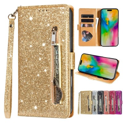 For iP15 Pro Max Gem Glitter Diamond Transparent Hard Colorful TPU Hybrid Case - Rose Gold