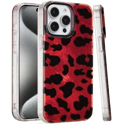 For iP15 Pro Max Glitter Double Layer Design IMD TPU Case - Beauty Leopard