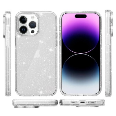 For iP15 Pro Max Glitter Ultra Thick 3mm Transparent Hybrid Case Cover - Clear