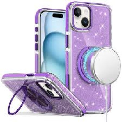 For iP15 Pro Max Glitz HQ Shimmer Glitter [Magnetic Ring Circle]  with 360 degree Rotational Ring Kickstand Tough Hybrid Case  Purple