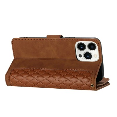 For iP15 Pro Max Jewel Wallet Design with Stitched PU Leather ID Card Money Holder Zipper Case - Black