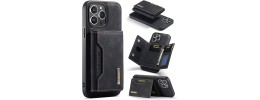 For iP15 Pro Max Luxury Vertical Magnetic Button Card ID Holder PU Leather Case Cover - Black