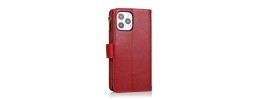 For iP15 Pro Max Luxury Wallet Card ID Zipper Money Holder Case Cover - Red