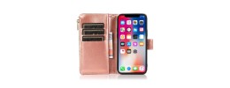 For iP15 Pro Max Luxury Wallet Card ID Zipper Money Holder Case Cover - Rose Gold