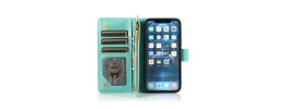 For iP15 Pro Max Luxury Wallet Card ID Zipper Money Holder Case Cover - Teal