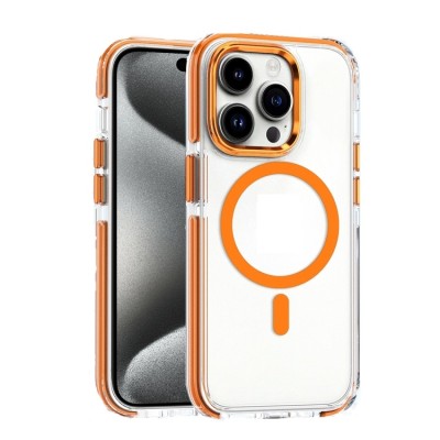 For iP15 Pro Max METKASE GLITTER Transparet [MAGNETIC CIRCLE] Shockproof Hybrid - Orange