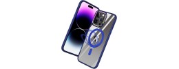 For iP15 Pro Max METKASE Dazzle Magnetic Ring Stand Alloy Chrome Transparent Hybrid in Slide-Out Package - Navy Blue