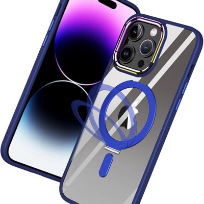For iP15 Pro Max METKASE Dazzle Magnetic Ring Stand Alloy Chrome Transparent Hybrid in Slide-Out Package - Navy Blue