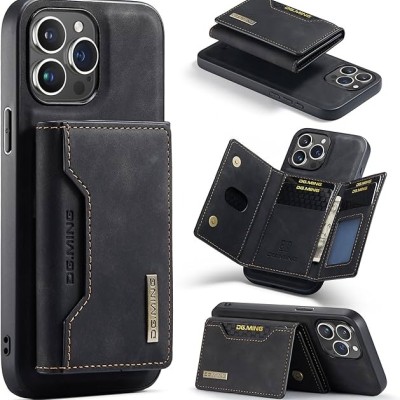 For iP15 Pro Max METKASE Luxury Wallet Card ID Zipper Money Holder in Slide-Out Package - Black