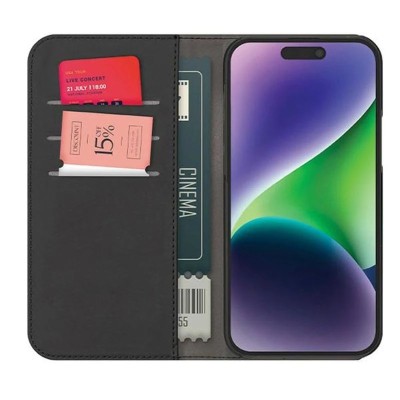 For iP15 Pro Max METKASE Wallet PU Vegan Leather ID Card Money Holder with Magnetic Closure in Slide-Out Package - Black