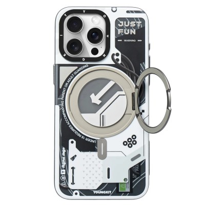 For iP15 Pro Max [Magnetic Circle] ShockProof 4-Time Injection Strong Hybrid - White