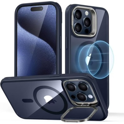 For iP15 Pro Max Magnetic Heavy Duty Hybrid Case with Side Kick-Stand - Dark Blue