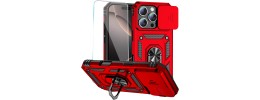 For iP15 Pro Max Magnetic Heavy Duty Hybrid Case with Side Kick-Stand - Red