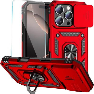 For iP15 Pro Max Magnetic Heavy Duty Hybrid Case with Side Kick-Stand - Red