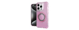 For iP15 Pro Max Magnetic Ring Circle Bling Chrome 3in1 Hybrid Case - Pink