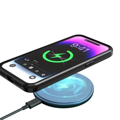 For iP15 Pro Max Magnetic Ring Circle Camera Cap KickStand Hybrid UV Paint Matte Finish Case - Black