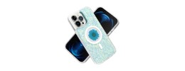 For iP15 Pro Max Magnetic Ring Circle Real Flower Epoxy Glitter Hybrid Case Cover - Light Blue