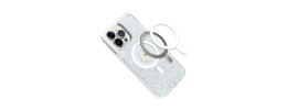 For iP15 Pro Max Magnetic Ring Circle Real Flower Epoxy Glitter Hybrid Case Cover - Silver