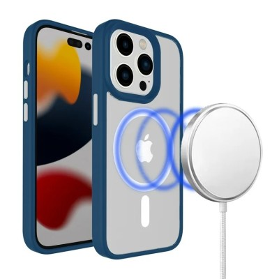 For iP15 Pro Max Magnetic Ring Radiator Design Hybrid with Metal Buttons Case Coverr - Navy Blue