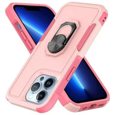 For iP15 Pro Max Magnetic Ring ShockProof 4-Time Injection Strong Hybrid - Pink